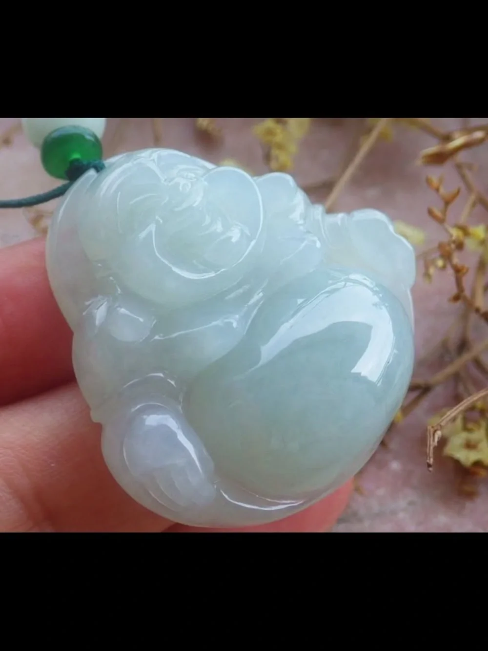 Certificate Jadeite Jade Light Green Pendant luck Laughing Buddha god